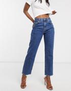 Asos Design High Rise Stretch 'slim' Straight Leg Jeans In Mid Vintage Wash-blue