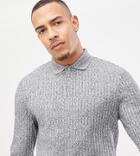 Asos Design Tall Long Sleeve Polo Shirt In Interest Rib-gray