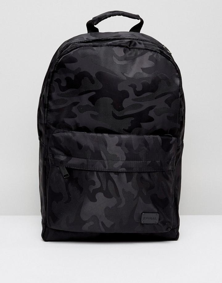 Spiral Backpack With Camo Print - Black
