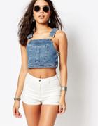 Missguided Cropped Denim Overall Top - Stonewash