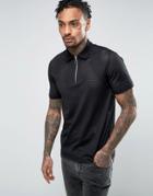 Asos Polo Shirt In Black Heavy Mesh With Zip - Black