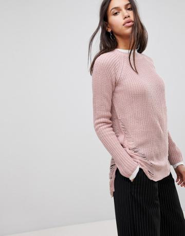 Qed London Distressed Sweater-pink