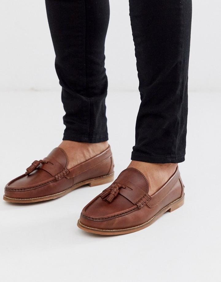 Asos Design Tassel Loafers In Tan Leather With Natural Sole
