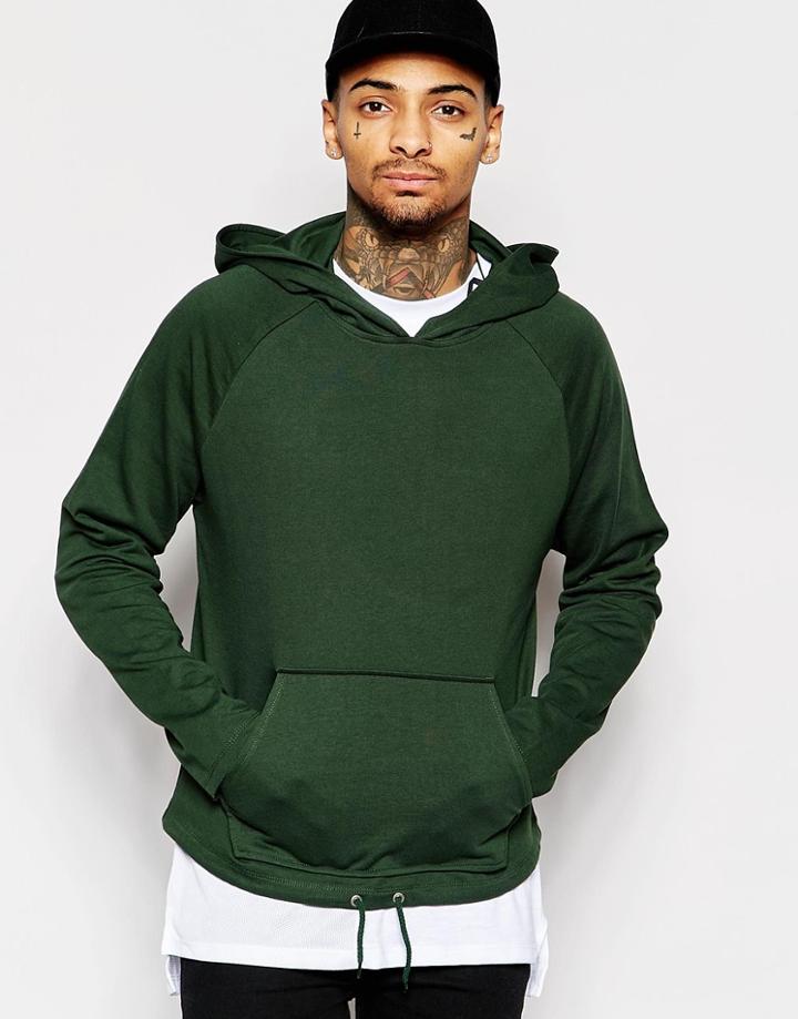 Asos Oversized Cropped Hoodie With Drawstring & Zips In Green - Khaki
