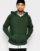 Asos Oversized Cropped Hoodie With Drawstring & Zips In Green - Khaki