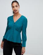 Boohoo Button Down Blouse In Teal - Multi