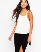 Neon Rose Cami Top With Button Front - White