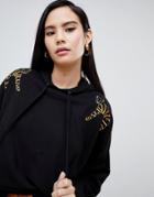 Monki Hoodie With Tiger Placement In Black - Black