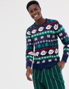 Pull & Bear Holidays Santa Sweater In Navy - Navy