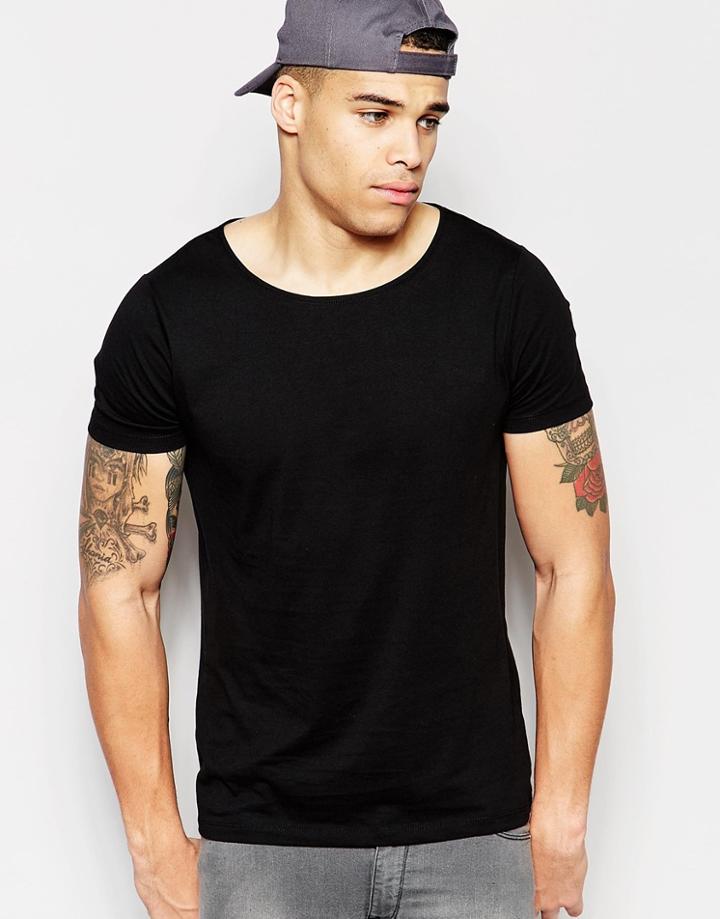 Asos T-shirt With Boat Neck In Black - Black
