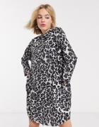 Monki Moa Animal Print Mini Shirt Dress In Black