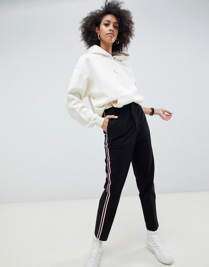 Asos Design Cigarette Pants In Black With Side Stripe