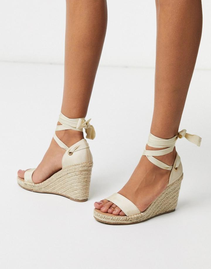 Asos Design Treat Tie Leg Espadrille Wedge Sandals In Natural-neutral