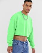 Asos Design Oversized Cropped Long Sleeve T-shirt In Washed Neon Green - Green