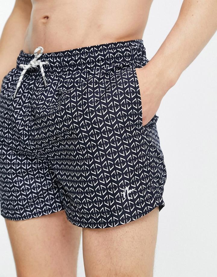 New Look Geo Print Swim Shorts In Light Blue-blues