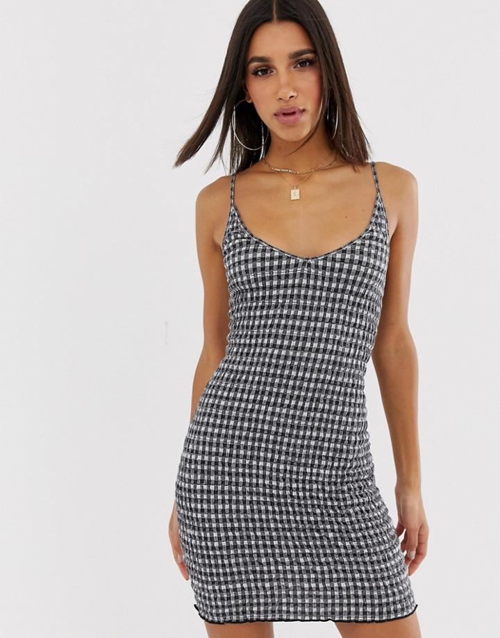Asos Design Shirred Mini Cami Sundress In Gingham - Multi