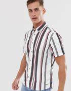 Esprit Slim Fit Shirt Short Sleeve Shirt With Multi Stripe-white