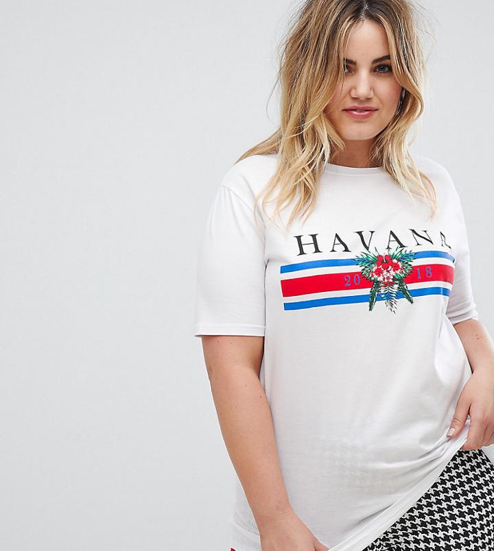 Pink Clove Boyfriend T-shirt With Havana Print - White