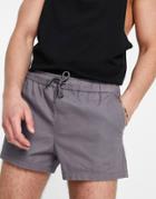 Asos Design Skinny Super Short Chino Shorts With Elasticated Waist In Charcoal-gray