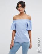 Asos Tall Off The Shoulder Top In Cotton - Blue