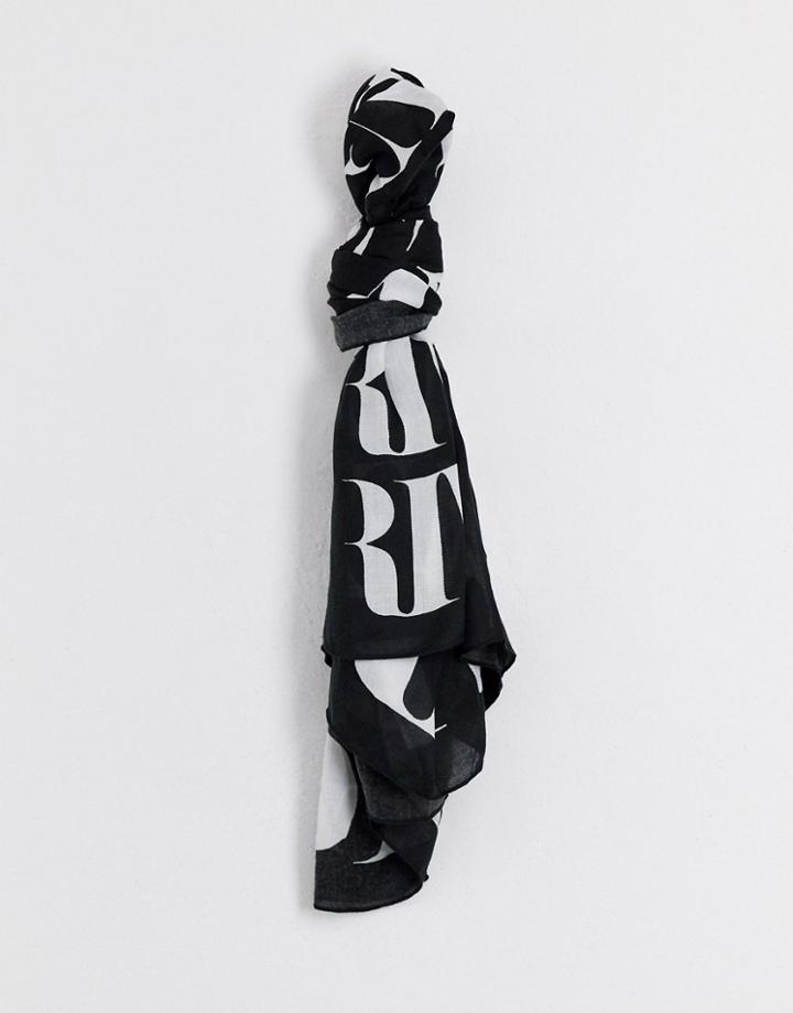 River Island Oversized Monogram Lightweight Scarf In Black