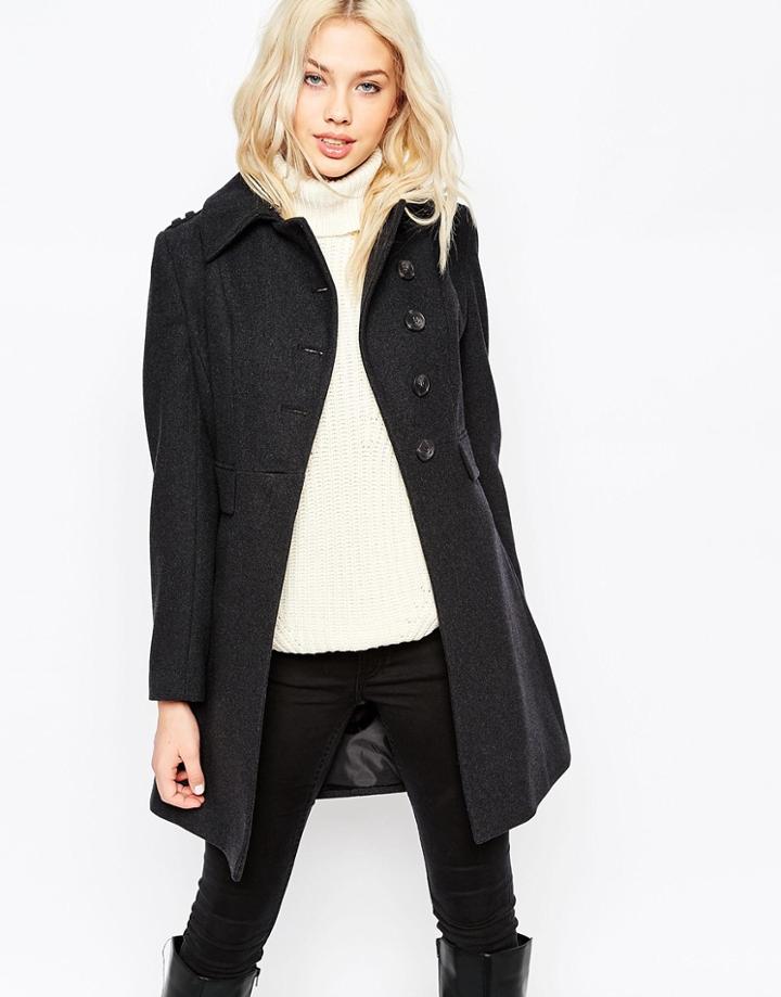 Asos Coat With Split Skater Skirt - Charcoal