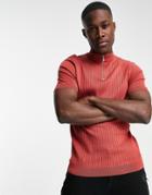 Topman Short Sleeve Knitted Polo In Rust-brown