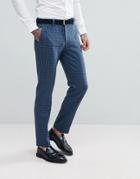 Asos Skinny Suit Trousers In Blue Gradient Wool Blend Check - Blue