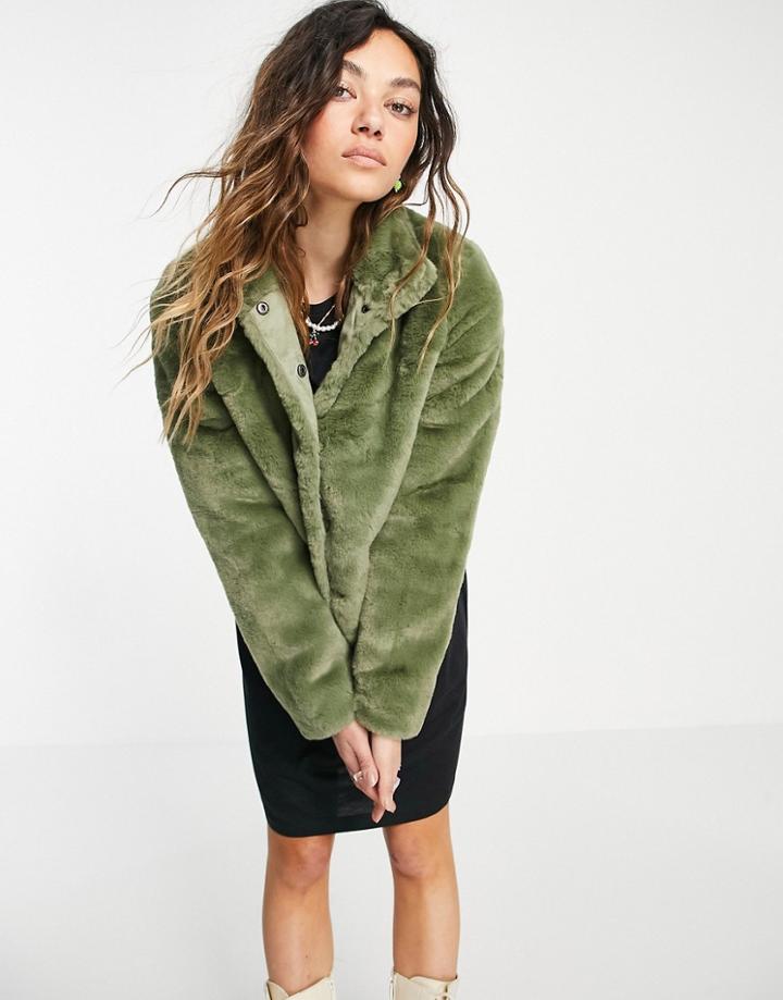 Vero Moda Faux Fur Coat In Khaki-green