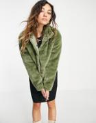 Vero Moda Faux Fur Coat In Khaki-green