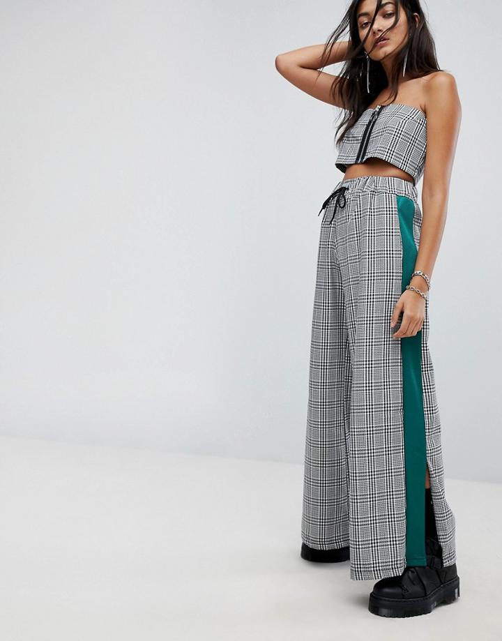 The Ragged Priest Wide Leg Joggers In Check - Gray