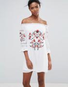 Parisian Off Shoulder Embroiderred Dress - White