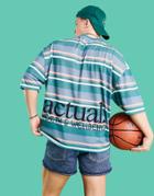 Asos Actual Oversized T-shirt In All Over Stripe And Logo Prints In Blue