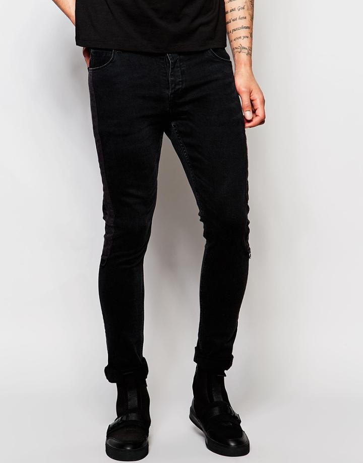 Dark Future Super Skinny Jeans In Washed Black With Side Tape - Black