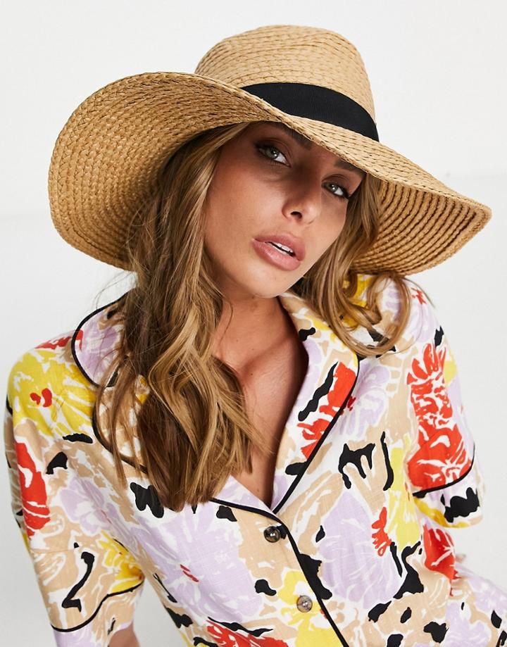 Asos Design Straw Floppy Fedora In Natural With Size Adjuster-neutral