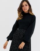New Look Frill Collar Sweater In Black