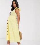 Asos Design Maternity Lemon Broderie Button Through Midi Sundress In Yellow