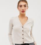 Stradivarius Button Front Ribbed Top In Beige