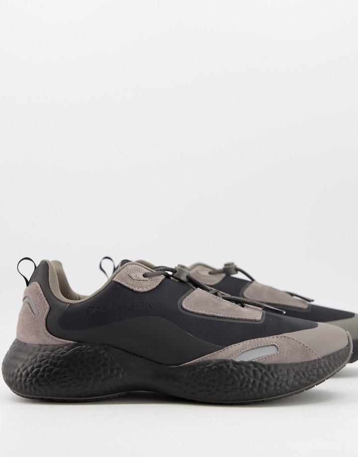 Calvin Klein Chunky Sneakers In Black And Brown Suede-multi