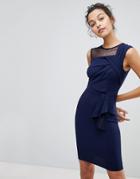 Lipsy Origami Pleat Detail Midi Dress-navy