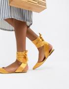 Asos Design Libbie Tie Leg Pointed Ballet Flats - Yellow