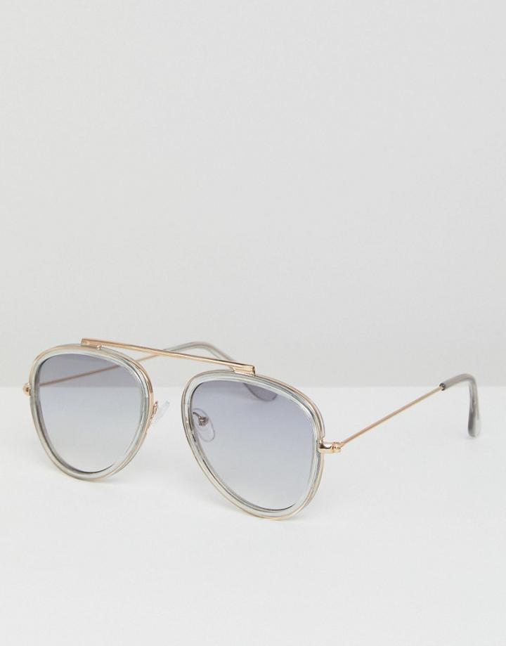 Asos Aviator Sunglasses In Crystal Gray With Gray Grad Lens - Gray