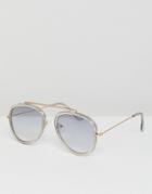Asos Aviator Sunglasses In Crystal Gray With Gray Grad Lens - Gray