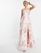 Maya Prom Lace Up Thigh Split Maxi Dress-multi