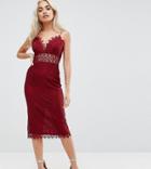 Asos Petite Lace Cami Midi Pencil Dress - Red