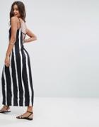 Asos Maxi Dress With V Back In Blurred Stripe - Multi