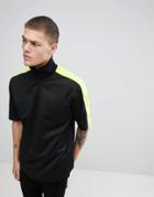 Asos T-shirt With Zip Neck And Neon Sleeve Panels In Polytricot - Black
