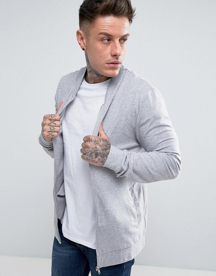 Asos Lightweight Muscle Fit Jersey Bomber Jacket In Gray Marl - Gray