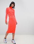 Asos Design Neon High Neck Rib Midi Dress-orange