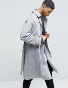 Asos Twill Trench Coat With Oversized Storm Flap - Gray
